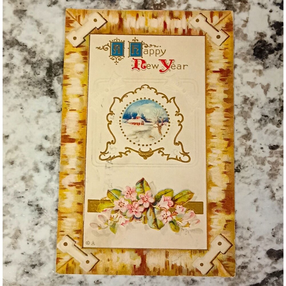 E. Nash Vintage 1910 Happy New Year Greeting Postcard Embossed Posted